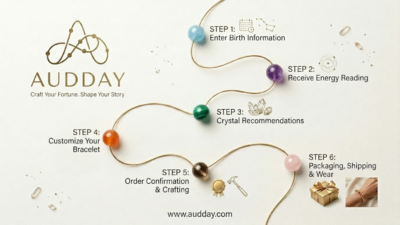 Personalized crystal bracelet design process with natural gemstones by Audday
