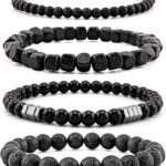 Men crystal bracelet set with tiger eye hematite and lava stone