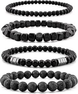 Men crystal bracelet set with tiger eye hematite and lava stone