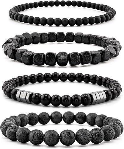 Men crystal bracelet set with tiger eye hematite and lava stone