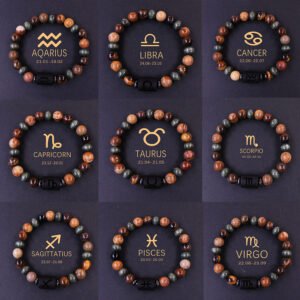 Zodiac crystal bracelet with tiger eye and jasper stones