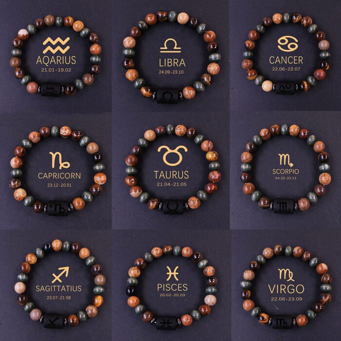 Zodiac crystal bracelet with tiger eye and jasper stones