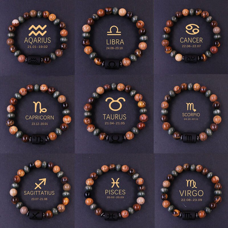 Zodiac crystal bracelet with tiger eye and jasper stones