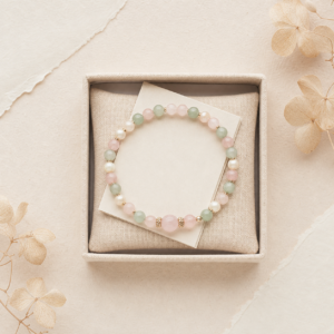 Handmade natural gemstone bracelet presented as a thoughtful gift for a grandmother