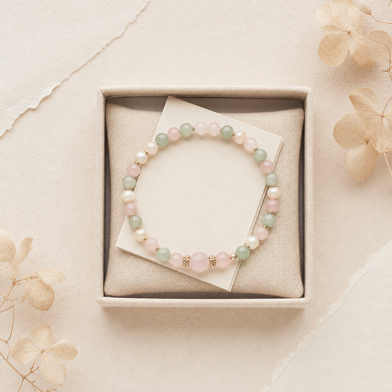 Handmade natural gemstone bracelet presented as a thoughtful gift for a grandmother