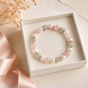 Handmade natural gemstone bracelet in an ivory gift box for a bridesmaid